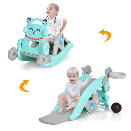 Kids 4-in-1 Rocking Horse Slide Set, Basketball, Rings