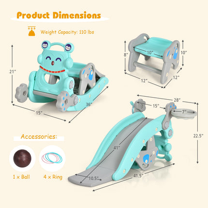 Kids 4-in-1 Rocking Horse Slide Set, Basketball, Rings