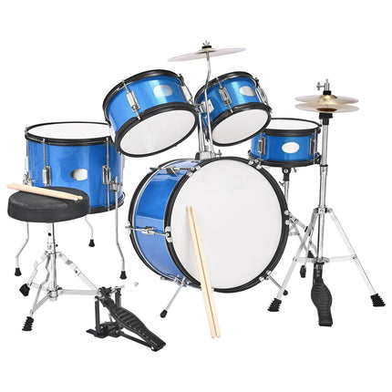 Kids 5-Piece Drum Set – 16-Inch Bass, Throne, Sticks, Blue