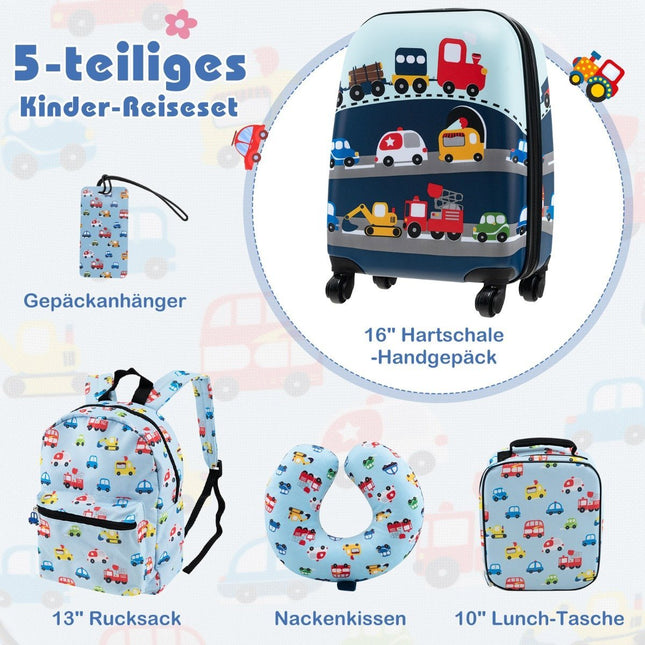 5-delige bagageset voor kinderen: 16" koffer, rugzak, blauw