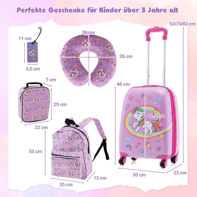 5-delige bagageset voor kinderen: 16" koffer, rugzak, roze