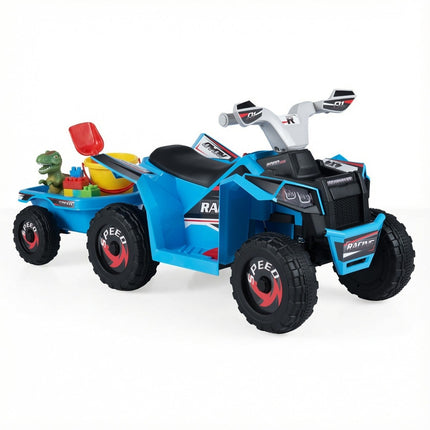 Kids 6V Electric ATV with Trailer, Blue, Durable Wheels