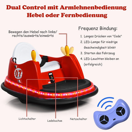 Kids' 6V Electric Bumper Car with Lights, Red, 57x75x42 cm