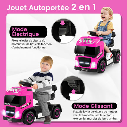 Kids 6V Electric Ride-On Truck, Adjustable Seat, Pink