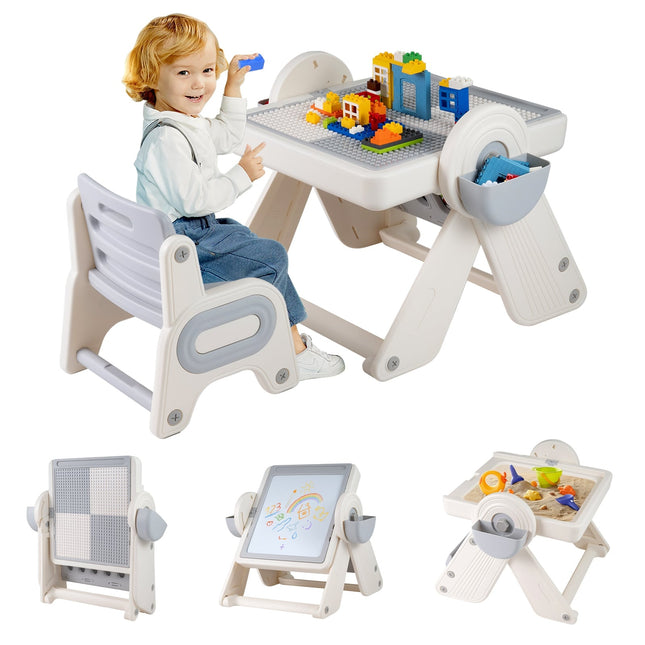 Kids 6-in-1 Activity Table & Easel Set with Storage