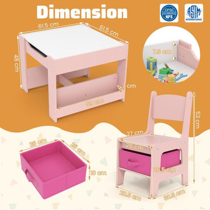 Kids Activity Table Set, 2 Chairs, Reversible Chalkboard-Whiteboard
