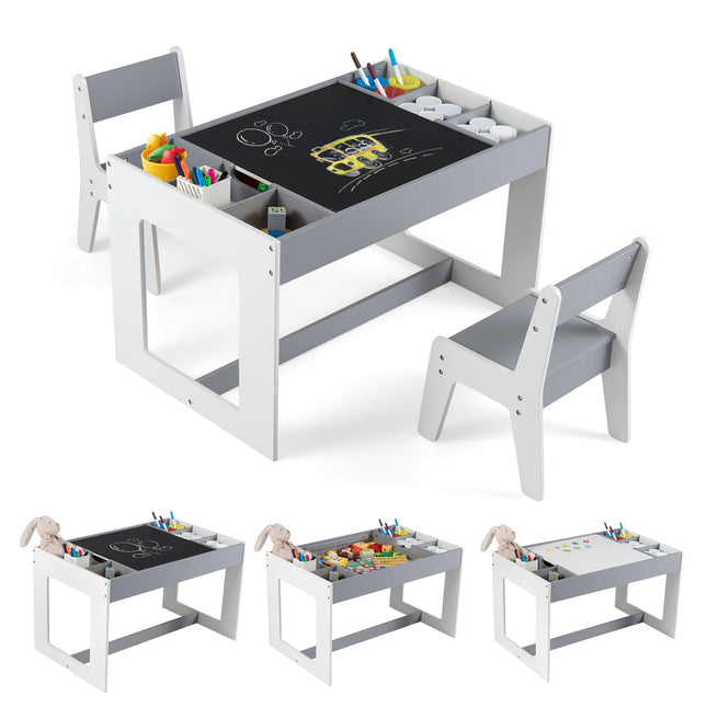 Kids Activity Table Set with 2 Chairs, Double-Sided Top
