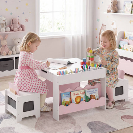 Kids Activity Table and 2 Chairs with Double-Sided Tabletop, Pink, Ages 3+