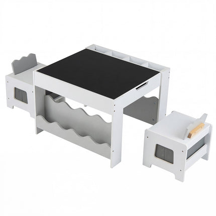 Kids Activity Table and Chairs Set with Storage, Gray