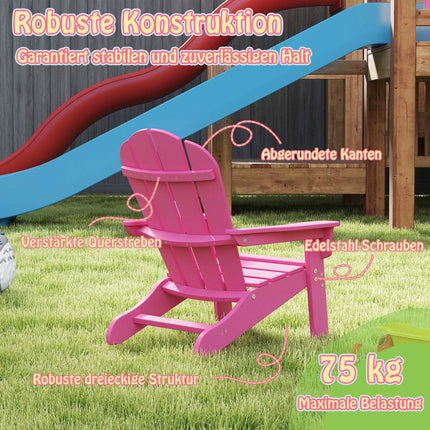 Kids Adirondack Chair, HDPE, Ergonomic Backrest, Pink