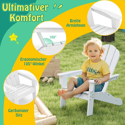 Kids Adirondack Chair, HDPE, Ergonomic Backrest, White