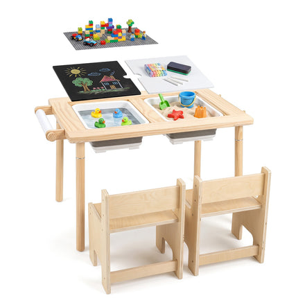 Kids Adjustable Activity Table & Chair Set, Natural Wood