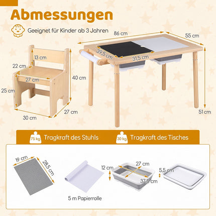 Kids Adjustable Activity Table & Chair Set, Natural Wood