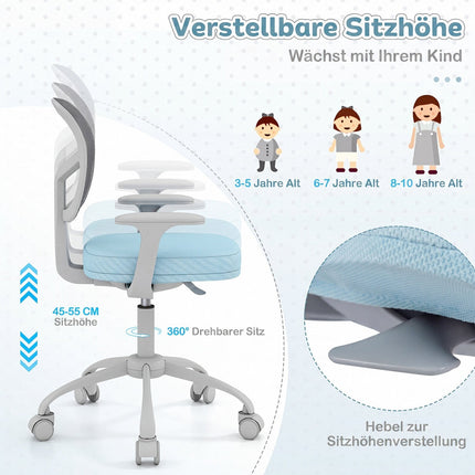 Kids Adjustable Desk Chair with Swivel Wheels – Blue