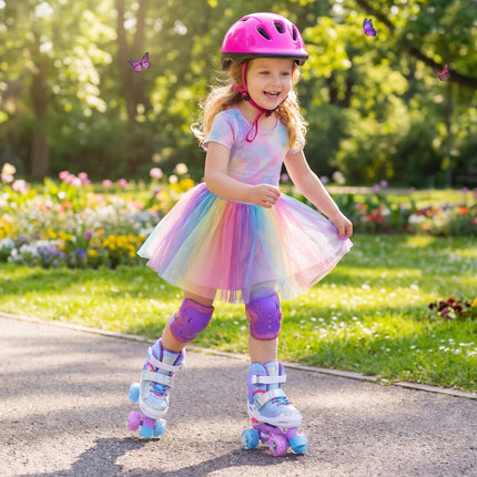 Kids Adjustable Roller Skates, Light-Up Wheels, Ages 5-7, Blue