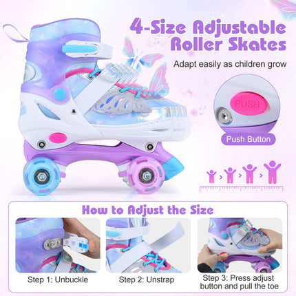 Kids Adjustable Roller Skates, Light-Up Wheels, Ages 5-7, Blue