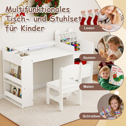 Kids Art Desk & Chair Set with Paper Roll Holder, White