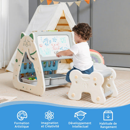 Kids Art Easel With Stool – 3-In-1 Magnetic Dry Erase Book Rack