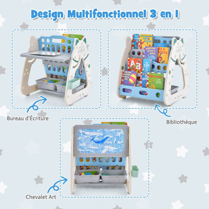 Kids Art Easel With Stool – 3-In-1 Magnetic Dry Erase Book Rack