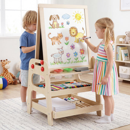 Kids Art Easel with Magnetic Whiteboard & Marble Run Game