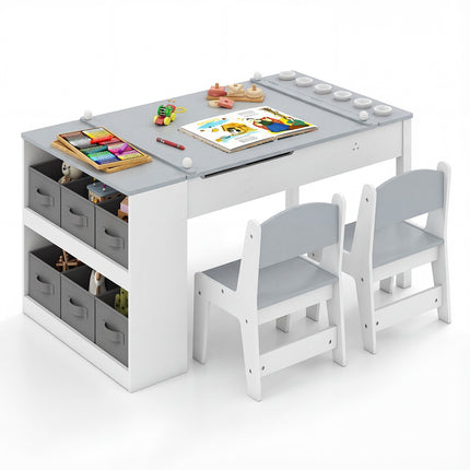 Kids Art Table And Easel Set, 2 Chairs, Storage