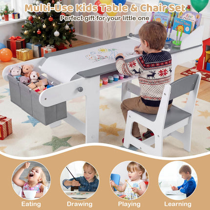 Kids Art Table & Chair Set with Paper Roll, Gray