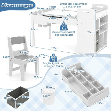 Kids Art Table Set with 2 Chairs, Adjustable Easel, Storage