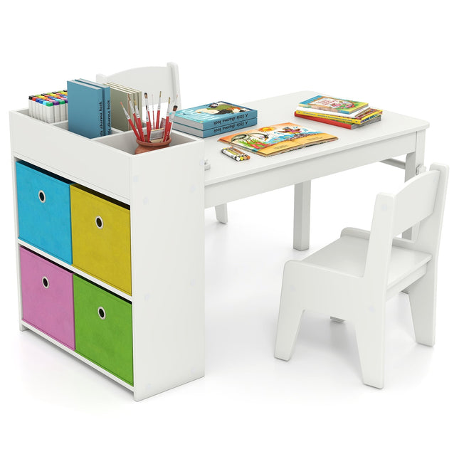 Kids Art Table Set with 2 Chairs, Paper Roll Holder, White