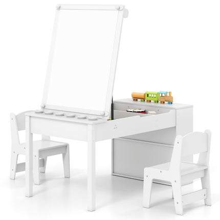 Kids Art Table and 2 Chairs, Adjustable Easel, Paper Roll