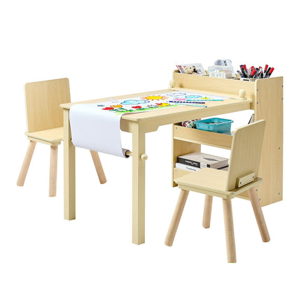 Kids Art Table and 2 Chairs with Storage Cabinet