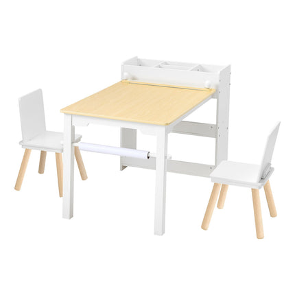 Kids Art Table and 2 Chairs with Storage Cabinet, Wood