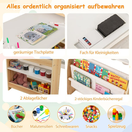 Kids Art Table and Chair Set with Easel, Whiteboard, Chalkboard