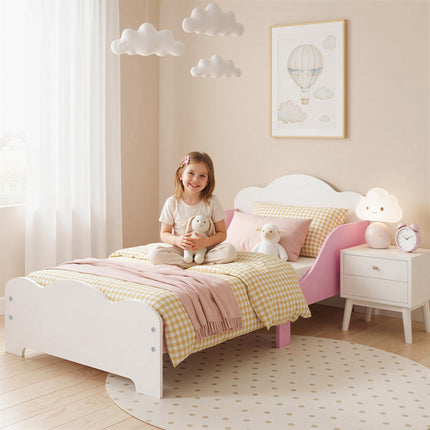 Kids Bed Frame 140x70 cm, Low Floor Guard Rails, Pink