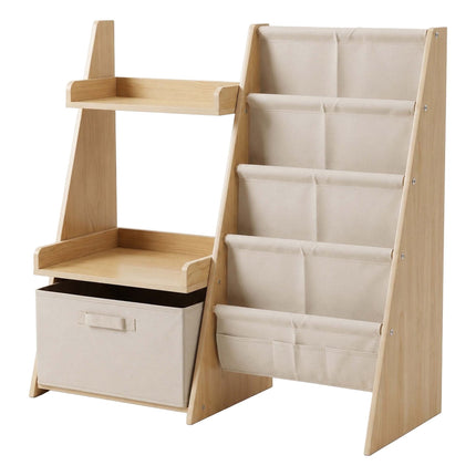Kids' Bookcase with Fabric Pockets & Removable Box