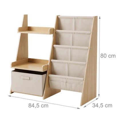 Kids' Bookcase with Fabric Pockets & Removable Box