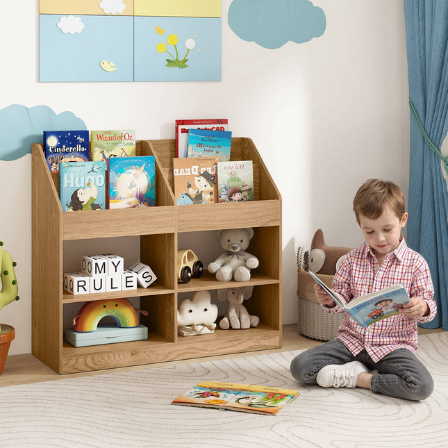 Kids Bookshelf, 3-Tier Display Rack, 4 Compartments