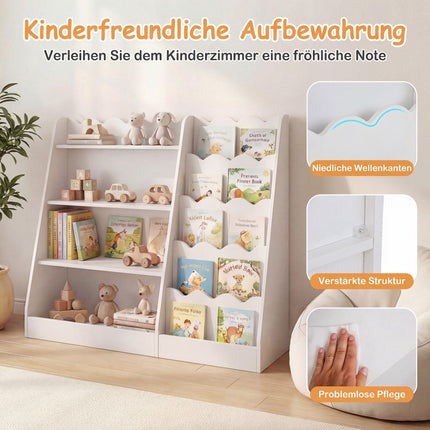 Kids Bookshelf & Toy Organizer with 5 Scalloped Tiers