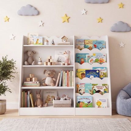 Kids Bookshelf & Toy Organizer with 5 Scalloped Tiers