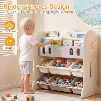 Kids Bookshelf & Toy Organizer with Bins, White/Gray