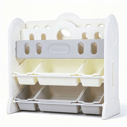 Kids Bookshelf & Toy Organizer with Bins, White/Gray