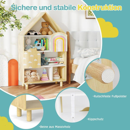 Kids Bookshelf with 2 Doors, Solid Wood Legs, 5 Shelves