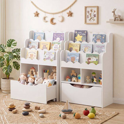Kids Bookshelf with 5-Tier Storage and Rolling Drawer