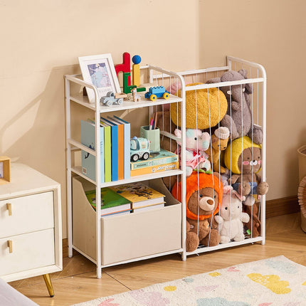 Kids Bookshelf with Fabric Toy Chest, 2-Tier, White