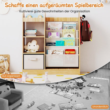 Kids Bookshelf with Mirror and Toy Storage Organizer