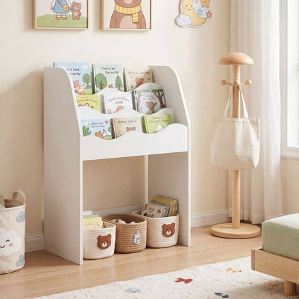 Kids Bookshelf with Rolling Storage Drawer – White