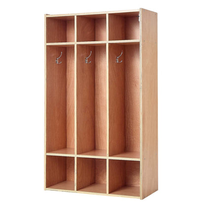 Kids Coat Locker, 3-Section Wood Cubby with 6 Hooks