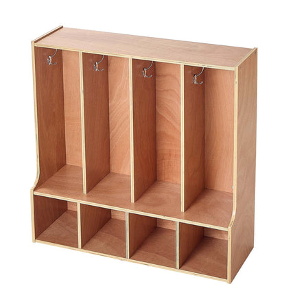Kids Coat Locker, 4-Section Wooden Cubby with 8 Hooks