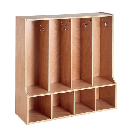 Kids Coat Locker, 4-Section Wooden Cubby with 8 Hooks