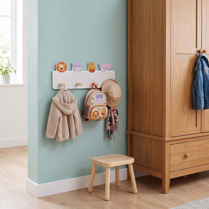 Kids' Coat Rack with 4 Hooks, 15 x 38 cm, MDF & Pine