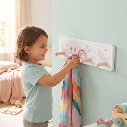 Kids' Coat Rack with 4 Hooks, MDF and Pine, 10x38 cm